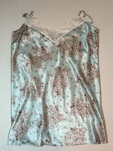 SILKY SATIN Floral Nightgown LARGE L Shiny SOFT Polyester Morgan Taylor Blue - Picture 1 of 8