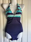 Moontide Striped Reversible Navy Blue Swimsuit Size USA Size 8
