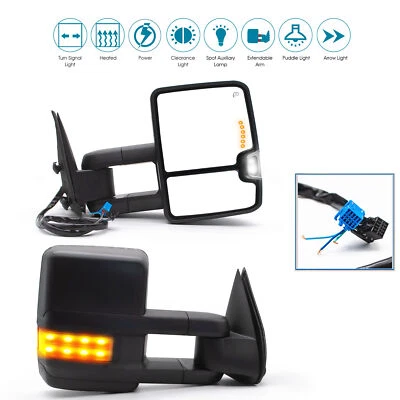 Par de espejos retrovisores de remolque señal LED térmica eléctrica para Chevrolet Silverado 1500 2003-2006 Foto 1 de 4