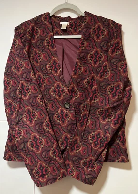 Jaqueta Blazer de Veludo Vintage Old Navy, Sem Coloar, Paisley na Borgonha GG - Imagem 1 de 4