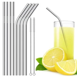 Stainless Steel Drinking Straws Set of 8 with 2 Cleaning Brushes, DLAND 10.5" - Picture 1 of 5
