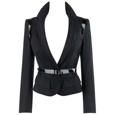 ALEXANDER McQUEEN A/W 2007 “Witches” Black Patent Leather Belted Blazer Jacket - Image 1 of 4