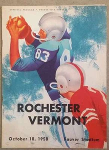 VERMONT @ ROCHESTER COLLEGE FOOTBALL PROGRAMM - 1958 - EX FORM - Bild 1 von 1