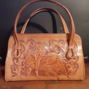 Vintage Westernhandtasche braun Leder Handtasche Reißverschluss Matador Azteken-Design - Bild 1 von 10