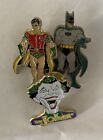 Batman, Robin, Joker. Insignes épingle émail années 80 vintage.