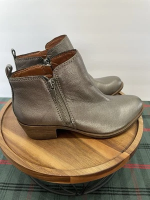 Botines Lucky Brand Basel para mujer 5,5 M/35,5 cuero estaño metálico cremallera Foto 1 de 4
