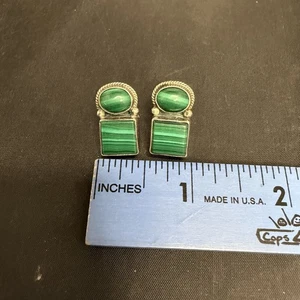 Sterling Silber Malachit 3/4" Ohrringe signiert Roie Jacque - Bild 1 von 5