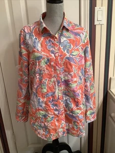 J. McLaughlin Whimsical Floral Print Long Sleeve Shirt Size XL Cotton Multicolor - Picture 1 of 13