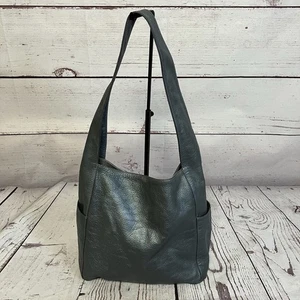 Eileen Fisher Hobo Gray Leather Shoulder Tote Handbag Inside Pockets - Picture 1 of 14