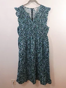 J. Vestido redondo para mujer azul floral cuello en V talla XXL bolsillos midi ajustados - Imagen 1 de 6