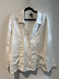 Eileen Fisher Women's 100% Irish Linen Zip Jacket Pockets Collar Ivory Size L - Picture 1 of 10