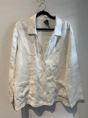 Eileen Fisher Women's 100% Irish Linen Zip Jacket Pockets Collar Ivory Size L - Image 1 of 4