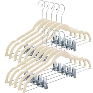 Homeit 10 Pack Clothes Hangers with clips IVORY Velvet Hangers skirt hangers Clo - Picture 1 of 7