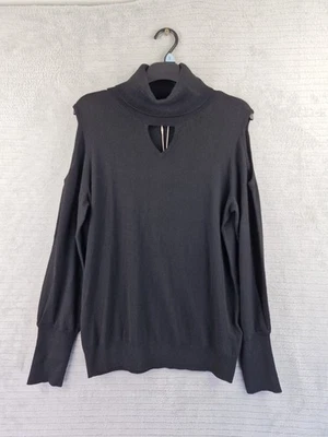 Suéter Monzón Negro Hombro Frío Cuello Alto Detalle Delantero Cerradura Talla M Nuevo con Etiquetas  Foto 1 de 4