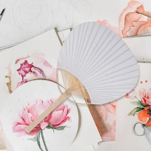 2 Pcs Blank Paper Fan Miss Child Diy Hand Painted White Handheld - Foto 1 di 12