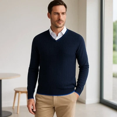 Ted Baker Golf Navy Blue Textured V-Neck Sweater Mens Size 4 Classic Preppy - Image 1 of 4