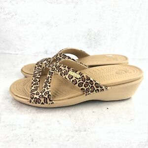 Crocs Patricia II Women's 7 Sandals Wedge Leopard Print Brown