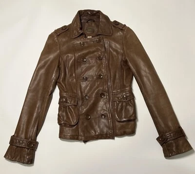IDRA | Chaqueta de cuero marrón oscuro Anthropologie talla XS abrigo bolsillos Foto 1 de 4