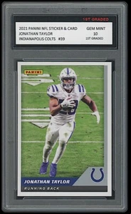 PEGATINA Y TARJETA JONATHAN TAYLOR 2021 PANINI NFL #39 TARJETA DE 10 POTROS DE PRIMER GRADO - Imagen 1 de 1