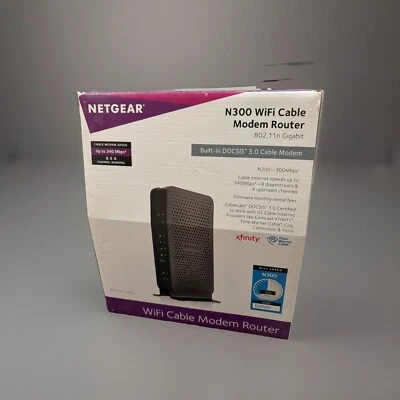 In Box Netgear N300 340 Mbps 2.4 GHz WiFi Cable Modem Router C3000-100NAS - Image 1 of 4