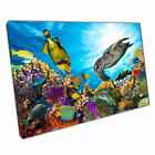 Colourful Coral Reef Vibrant Fish Swimming Sea Turtle Print On Canvas