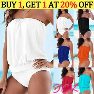 Mujeres Traje de baño sin tirantes Bandeau Prendas para el torso Traje de baño Tankini Playa Bikinis Conjunto de baño - Imagen 1 de 23