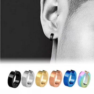 1 Pair Stainless Steel Ear Cuff Non-Piercing Clip On Hoop Earrings for Men Women - Image 1 of 4