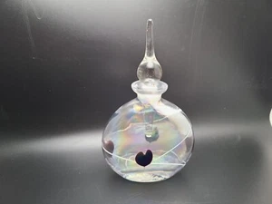 Iridescent Glass Art Swirls Hearts Perfume Bottle Approximately 6x4x2" - Picture 1 of 10