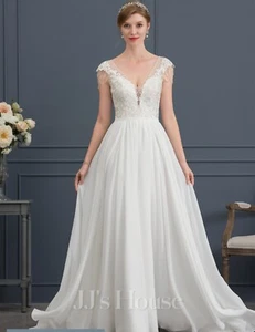 Wedding,Bridesmade,Prom dress size Uk 8 V Neck Empire Waist A Line Lace Chiffon - Picture 1 of 11