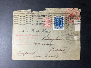 Unknown Year Latvia Red Cross Cover Riga to Bristol England Readdressed Paris - Picture 1 of 2