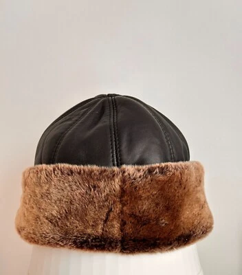 Börk tradicional para hombre, sombrero de cuero genuino con piel marrón, sombrero de cuero para hombre Foto 1 de 3