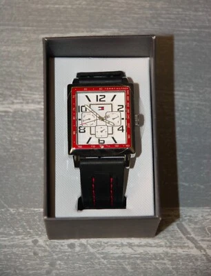Tommy Hilfiger Square Face Black/Red Silicone Strap Watch - Image 1 of 4