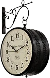 Wall Clock Double Sided Round Black Finish 8 Inch Numeral Analog Wall Clock for - Picture 1 of 2