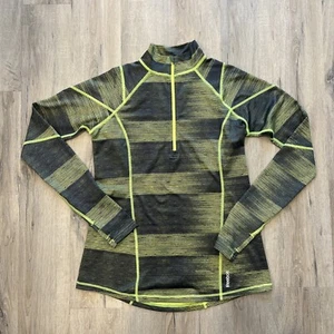 Reebok Donna L 1/4 Zip Pull Over Giallo Neon/Verde Nero Fori Pollice Slim Fit - Foto 1 di 13