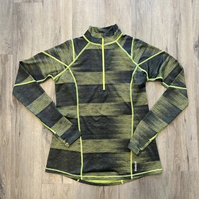 Reebok Mujer L 1/4 Cremallera Pull Over Amarillo Neón/Verde Negro Agujeros para Pulgar Calce Ajustado Foto 1 de 4