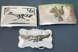 3 Country Western Square Dance Gürtelschnallen Silber Chrom Farbe KOSTENLOSER Versand - Bild 1 von 8