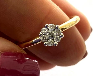 NOS 14K GND Yellow Gold 7 Diamond Flower Classy Ladies Cocktail Ring Size 6.75 - Picture 1 of 12