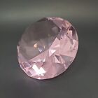 Diamond Shaped Large Decorative Crystal Glass Paperweight Pink Big 4" Diameter