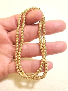 Chain .Strung 14k Solid Yellow or Rose Gold 4mm Ball Bead Lobster Necklace - Picture 1 of 9