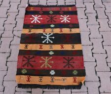Cappadocia Embroidered Stripe Kilim Rug Turkish Vintage Ethnic Carpet 2.5x3.7 ft