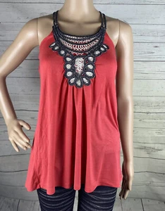 Design History Tank Top Small Pink Coral Silver Strappy Bohemian Crochet Shirt - Picture 1 of 12