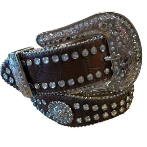 Bejeweled Western Belt with Silver Buckle and Trim Childs Size 24” - Picture 1 of 6