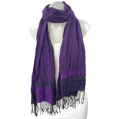 Pashmina Women's Purple Silk Floral Fringe Hem Neck Wrap Shawl Scarf One Size  - Image 1 of 3