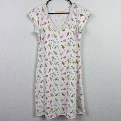 Camisón La Cera para mujer XS blanco estampado de gato manga corta ribete de encaje prendas de dormir Foto 1 de 4