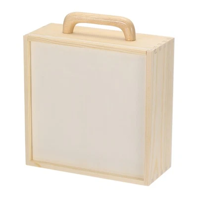 Wooden Display Case for Collectibles with Wood Handle 7.7"x7.7"x3.3" - Image 1 of 4