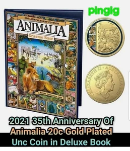 2021 35th Anniversary Of Animalia 20c Gold Plated Unc Coin In Deluxe Book 💥 - Picture 1 of 6