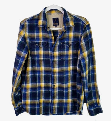 Camisa de franela a cuadros con botones Pendleton + Gap para hombre talla mediana azul amarillo Foto 1 de 4
