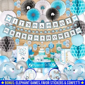 697 Piece Blue Elephant Baby Shower Decorations for Boy Kit - It's a BOY Pre-... - Picture 1 of 6