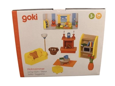 Puppenhausmöbel WOHNZIMMER Holz Puppenmöbel Einrichtung 24 teilig | GOKI | NEU - Bild 1 von 2