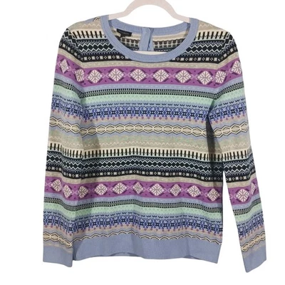 Talbots Sweater Blue Purple Fair Isle Lambswool Nordic Ski Crewneck Size Small - Image 1 of 4
